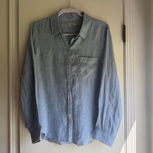 Faherty Womens Blue 100% Linen Long Sleeve Button Down Shirt Size M Crosshatch